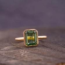 Green Peridot Ring 18k Gold Plated Ring Handmade Gemstone Ring Gift For Mom