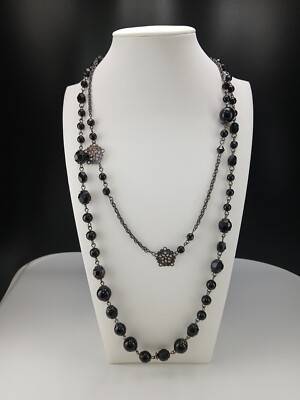 BIJOUX TERNER gunmetal layered filigree black beads 32 in  fashion necklace