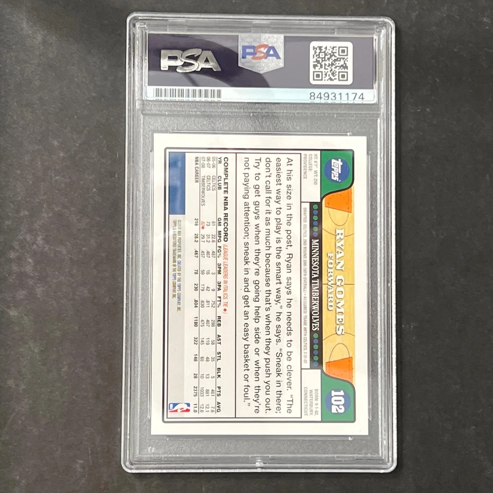 2008 Topps Basketball #108 Ryan Gomes Signed Card AUTO PSA Slabbed RC Timberwolv - Image 2 of 2