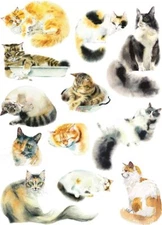 Watercolor Cats Rice Paper 11.5 x 16 inch 1pc - Mulberry Paper for Decoupage ...