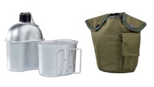 US Feldflasche mit Becher, Trinkflasche Outdoorflasche Aluminium mit Hülle oliv