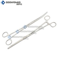 New 2pc Set 12" Straight  Curved Hemostat Forceps Locking Clamps Stainless