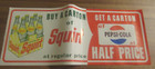 VINTAGE PEPSI COLA & SQUIRT PAPER LITHO POSTER SIGN 28" X 11"