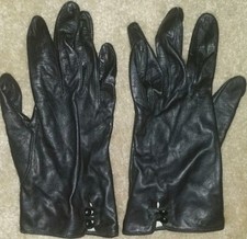 Vintage Ladies Miss Aris Black Leather Gloves  Size 7