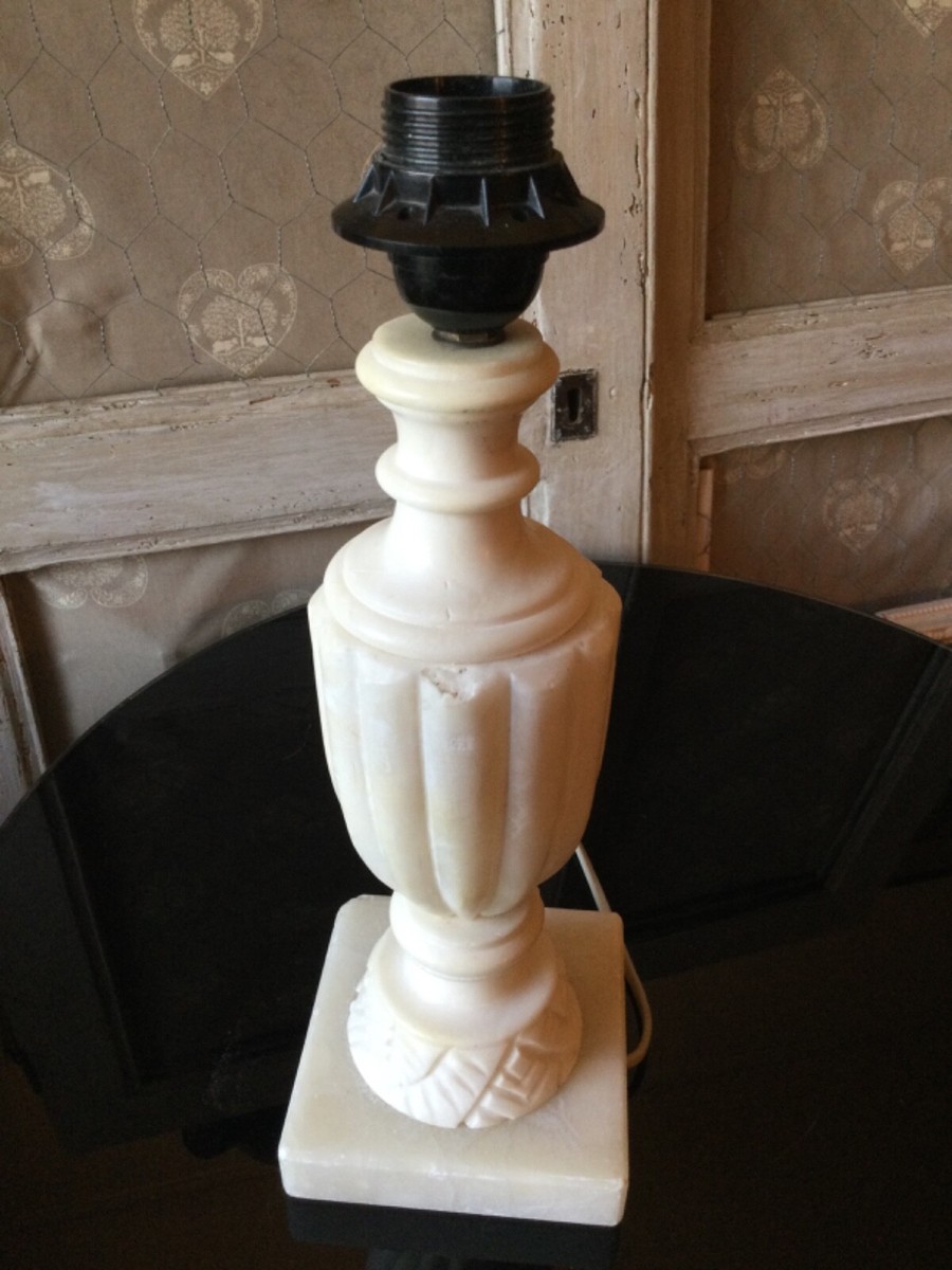 Lampe Chevet Bureau Piètement Albâtre Abat Jour Tissu Cousu Main