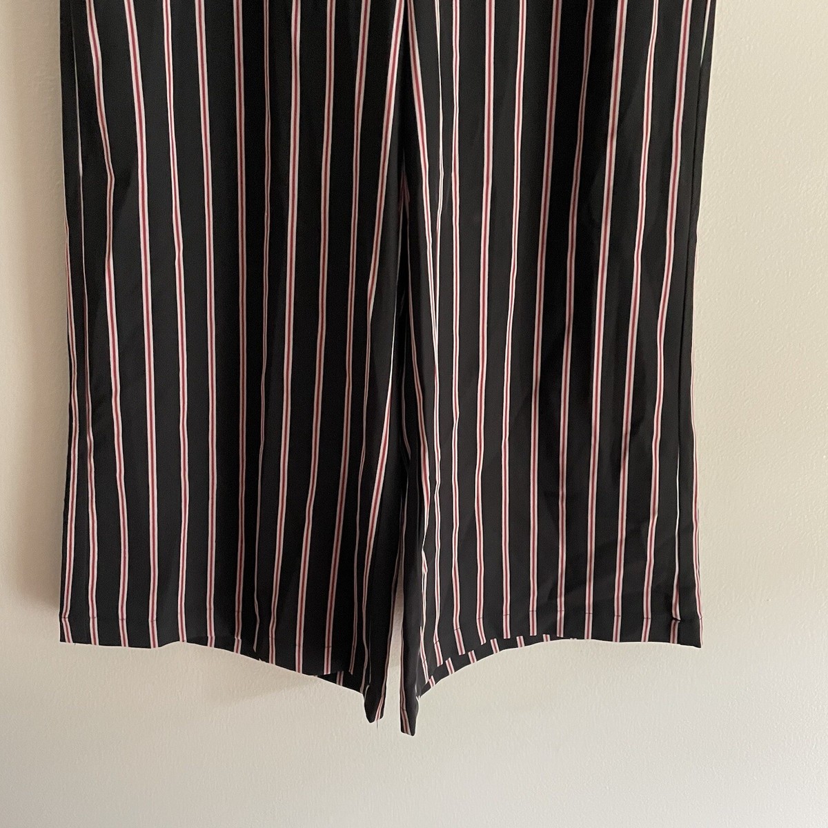 Max Studio Women M Black Red Striped Pockets Elastic Waist Max Studio Women M Black Red Striped Pockets Elastic Waist