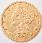 1882-CC Liberty Gold Half Eagle $5 Carson City Coin - VF Details - Rare!