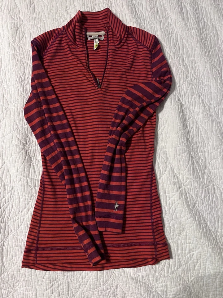 Smartwool Running Shirt, Red And Purple Striped, Size Large - Image 3 of 4