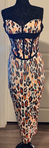 Fashion Nova Linda Leopard Midi Dress Multi Color Multicolor Large New with Tags