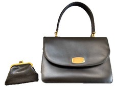 Koret Vintage Black Leather Handbag Gold Hardware with Matching Coin Purse