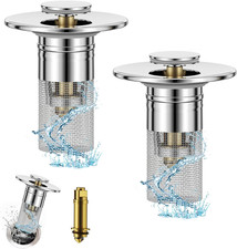 3 in 1 Sink Drain Strainer Hair Catcher Pop Up Stopper Stainless Steel 2 Pack