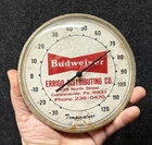Vtg 1960s Budweiser Beer Errigo Dist. Curwensville PA 6” Glass Face Thermometer