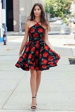 Blondie Nites Red Rose Black Halter Style Homecoming Dress Size 3