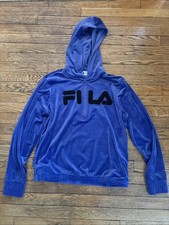 Fila Womens Quarter Zip Velour Hooded Long Sleeve Sweatshirt Purple/Blue Medium