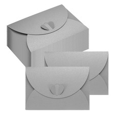 4.1x2.8 Inch Mini Card Envelopes, 24PCS Cute Cards with Heart Clasp, Silver