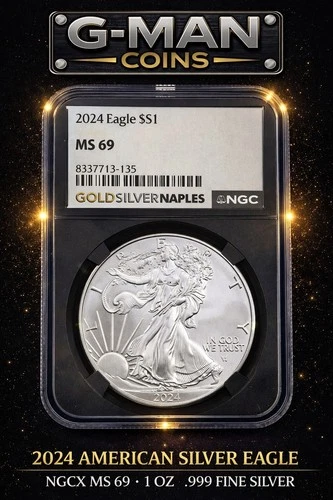 2024 ASE Silver Eagle NGC MS69 1oz .999 Fine BU Coin Graded Slab