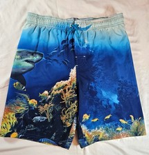 Wonder Nation Boys Blue Ocean Scene Drawstring Swim Trunks Size XL 14/16