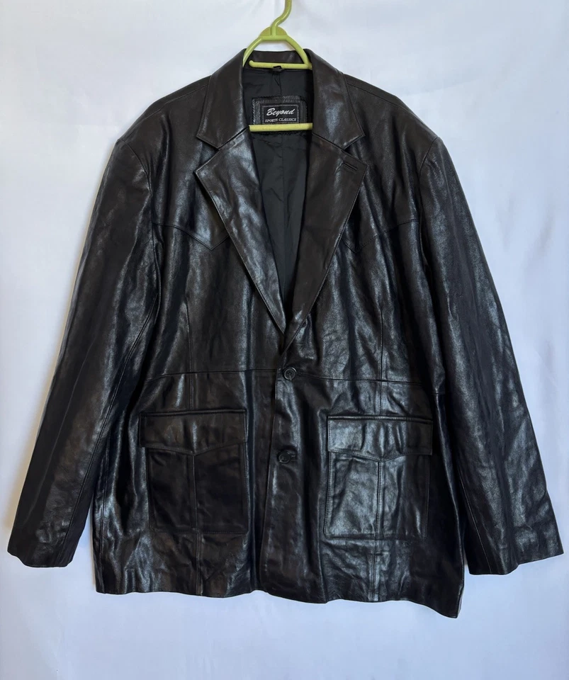 Beyond Sports Classics Men’s Sz 48 Black Leather Western Jacket Blazer 2 button - Image 2 of 4