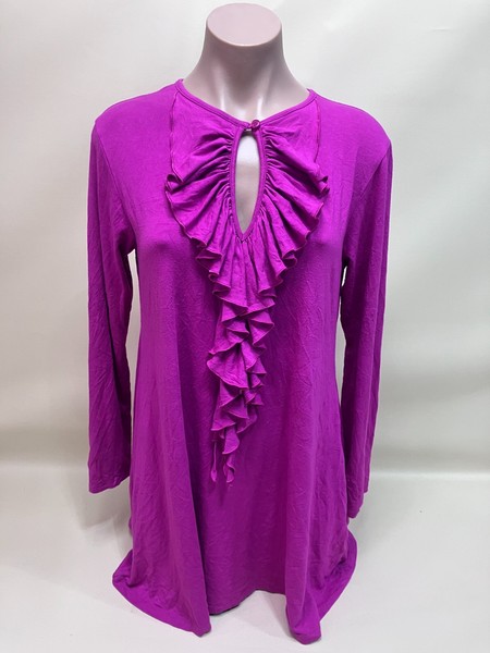 Mela Purdie Size 10 Magenta Ruffle Tunic Top Long Sleeve Elegant Casual Dopamine