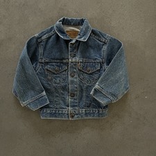 Vintage Little Levis Toddler Denim Trucker Jacket Size 6 Orange Tab Distressed