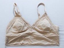 Aerie Women's V Neck Lace Detail Soft Wireless Bra BL1 Beige Medium NWT