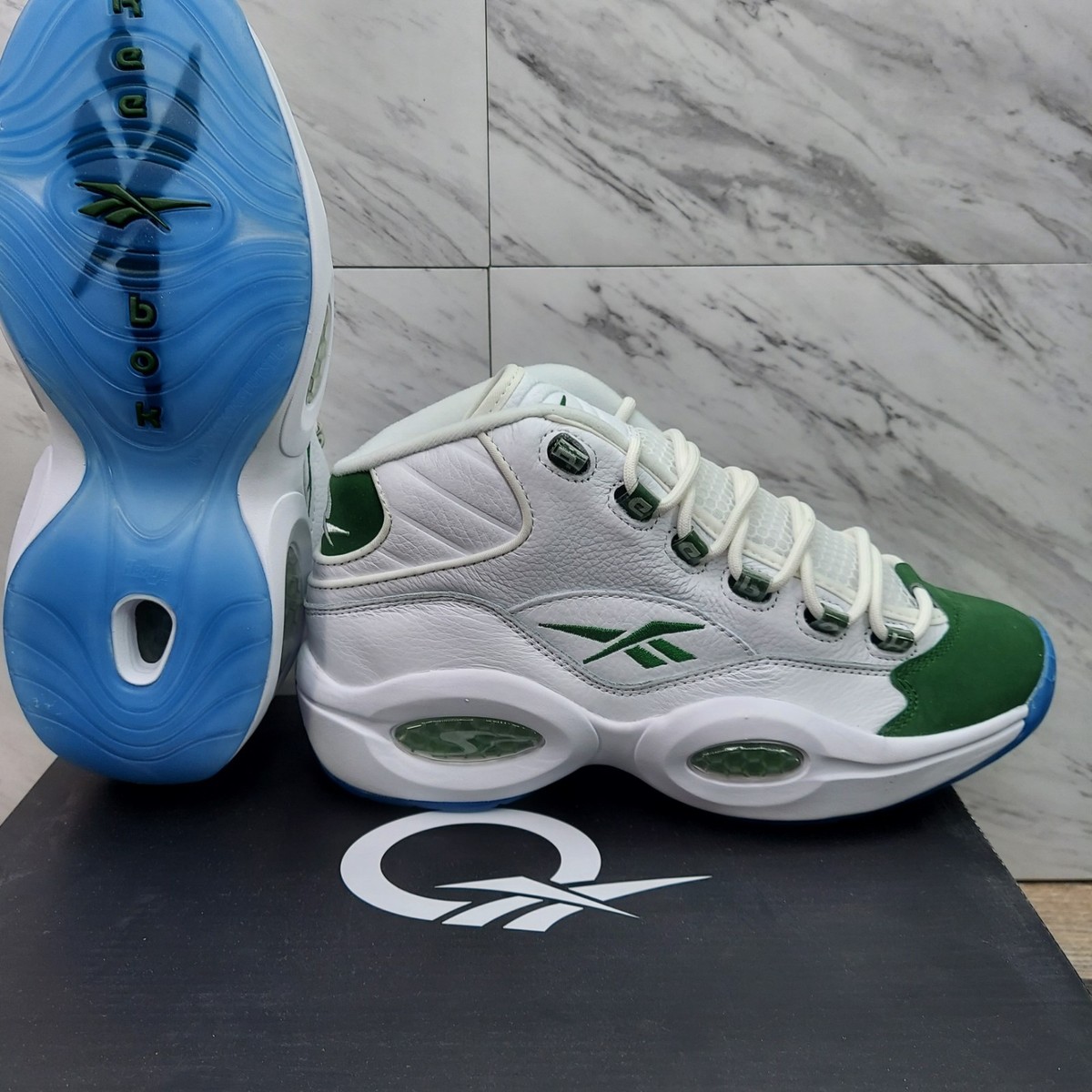 Reebok Classics Question Mid White Green Allen Iverson Basketball ID6690 SZ 