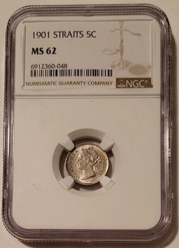 Straits Settlements (Malaysia) Victoria 1901 Silver 5 Cents MS62 NGC