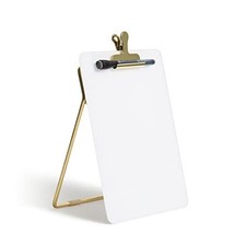 Glass Dry-Erase Desktop Easel, Tempered Glass, Gold Metal Stand, 9"W x 11.7"H