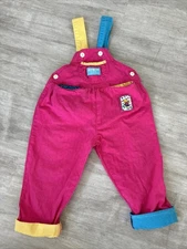 Vtg 90s Oshkosh Pink Colorblock Overalls girls 2T Dancing Bear Woven Flower USA