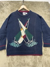 Vintage Cape Isle Knitters Sweater Sail Boats Crashing at sea Size XL