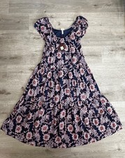 NWT Knox Rose Target Floral Tiered Maxi Dress M Navy Flutter Sleeve Boho Rayon