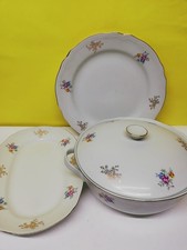 Richard Ginori Antico 3 PIATTI PORTATA ZUPPIERA FIORI BORDO ORO PORCELLANA