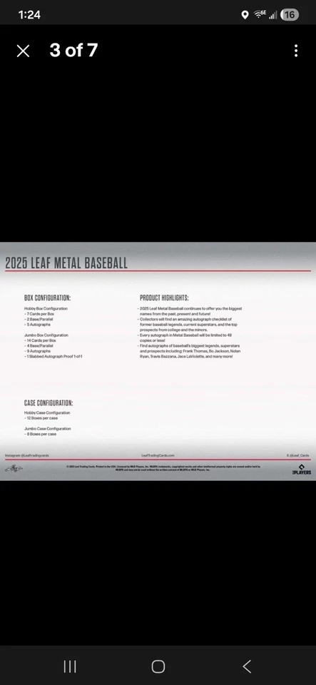 Caja Jumbo Sellada de Fábrica de Béisbol Hoja de Metal 2025 9 Auto por Caja + Prueba Automática Foto 3 de 4
