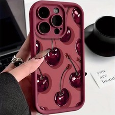 Burgundy Cherry Phone Case For iPhone 17 16 15 14 13 12 11 Pro Max Shockproof