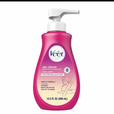 Veet Gel Cream Sensitive Hair Remover Legs & Body Organic Aloe Vera 13.5 fl oz