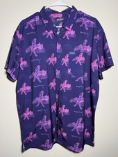 Retro Rifle Men  s Button Down Shirt XL Saws  Macaws Purple Pink Hawaiian Gun
