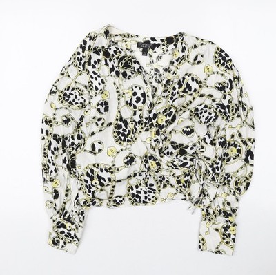 Topshop Damen Mehrfarbig Geometrisches Muster Viskose Wickelbluse Größe 10 V-Ausschnitt