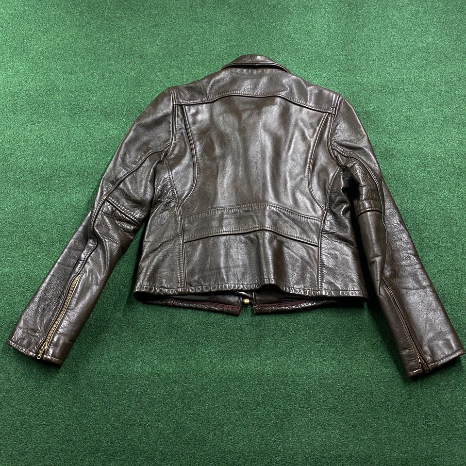 Chaqueta de Cuero Vintage Unisex Talla 14 Marrón 50S 60S Motociclista Motocicleta Abrigo Foto 3 de 4