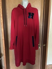 Tommy Hilfiger Red Hoodie with Black Sequins Letter Accents Large