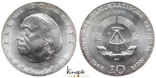 DDR, Probe 10 Mark 1967, Kollwitz, Jaeger 1519 var., Randschrift, vz-Stgl.