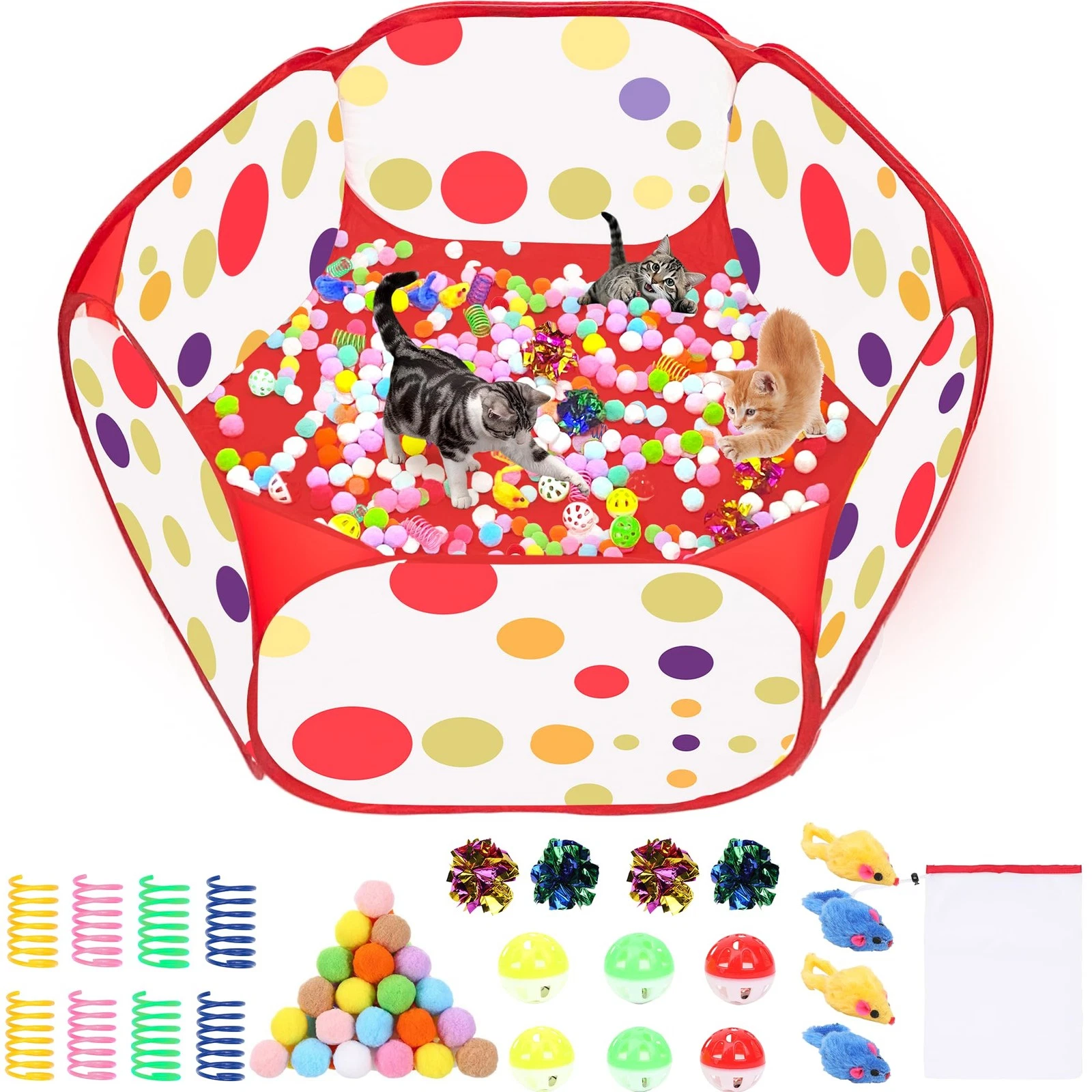Cat Ball Pit for Cats 226 PCS Interactive Toy Indoor Enrichment Red
