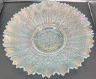 Vtg Northwood Carnival Glass Hearts & Flowers Ice Blue Ruffled Bowl