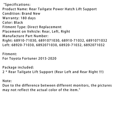 Electric Tailgate Gas Strut 6892071030 6891071032 Fit Toyota Fortuner 2015-20 A2 - Picture 17 of 17