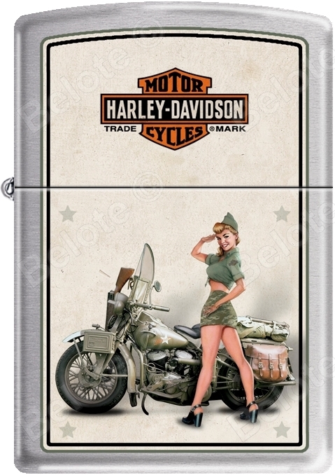 Zippo HD Harley Davidson 1940's WWII US Army Pinup Satin Chrome Lighter NEW