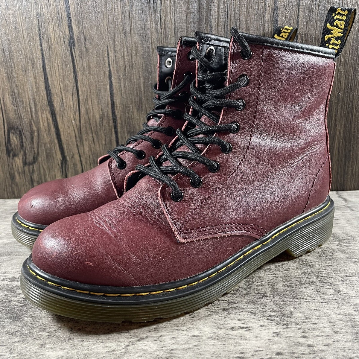 Dr. Martens 1460 J 8-Eye Boots Leather Zip Lace Up Cherry Red Mens