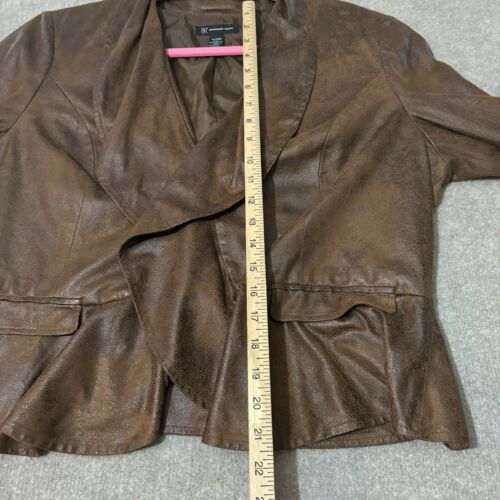 INC International Concepts Sz XL Blazer Jacket Ruffle Brown Faux Leather Lined - Picture 8 of 11