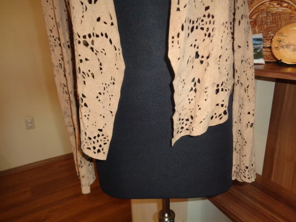 HAUTE HIPPIE SUEDE 100%GOATSKIN FLORAL LASER CUT OPEN FRONT ASYMMETRIC JACKET-M - Image 4 of 4
