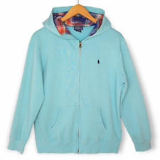 Vtg Polo Ralph Lauren Zip Hoodie Youth Size Large 14-16 Pony Aqua Preppy Terry