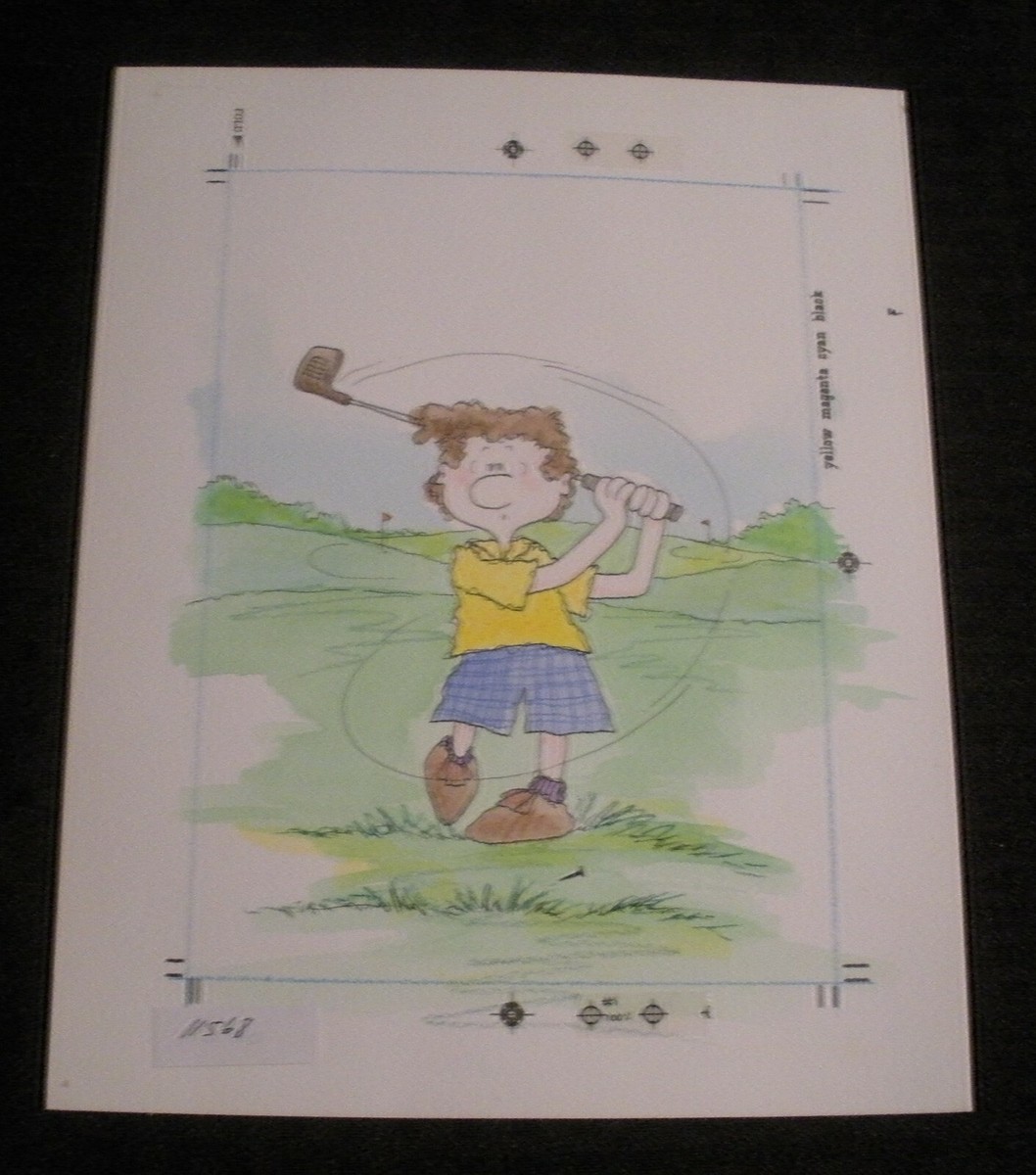 GOLFER SWINGING CLUB Cartoon Gag 7.5x9.5