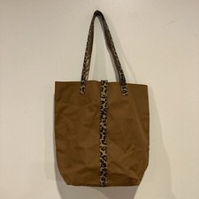 Small Brown Canvas Tote Bag w/Leopard Trim Print